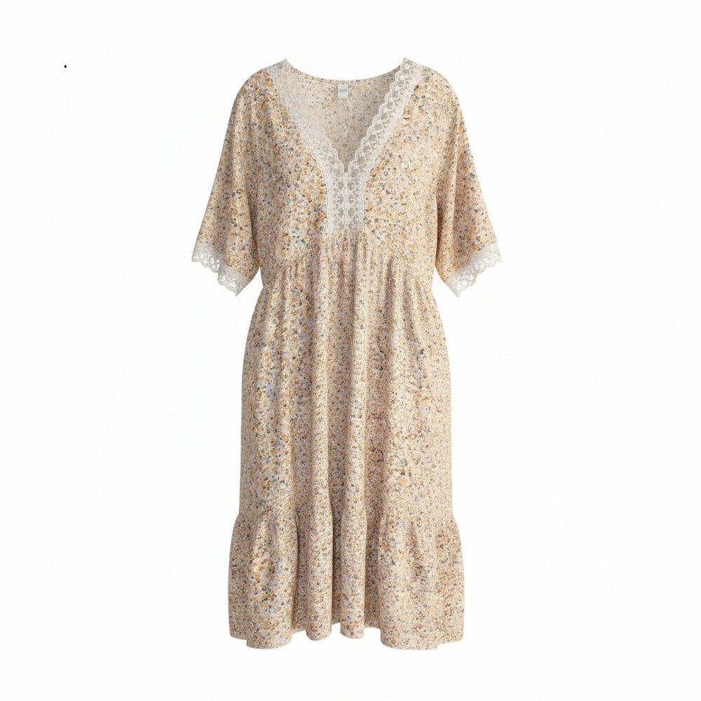 Coco Floral Lace Trimmed Print Dress Size 2XL